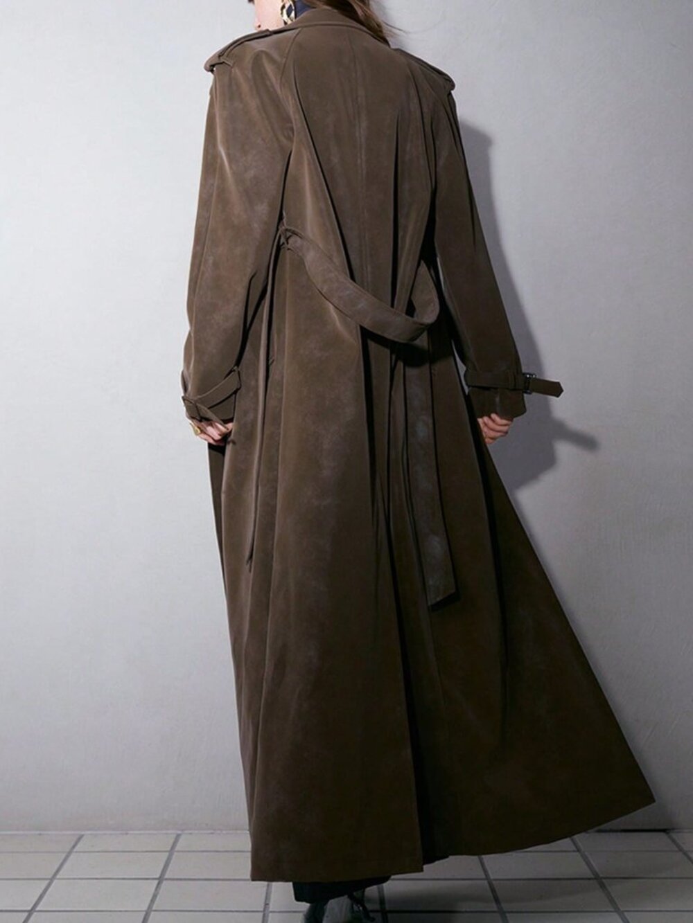 Mocha Brown Elegant Women's Long Trench Coat - Picture 2 of 6